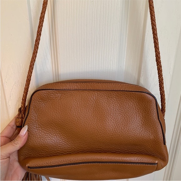 Tory Burch Brown Leather Shoulder Bag with decorative tassel & braided strap - Picture 9 of 10